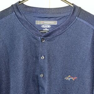New Greg Norman Blade Navy Blue LS Shark Golf Polo Shirt Modern Fit Play Dry NWO